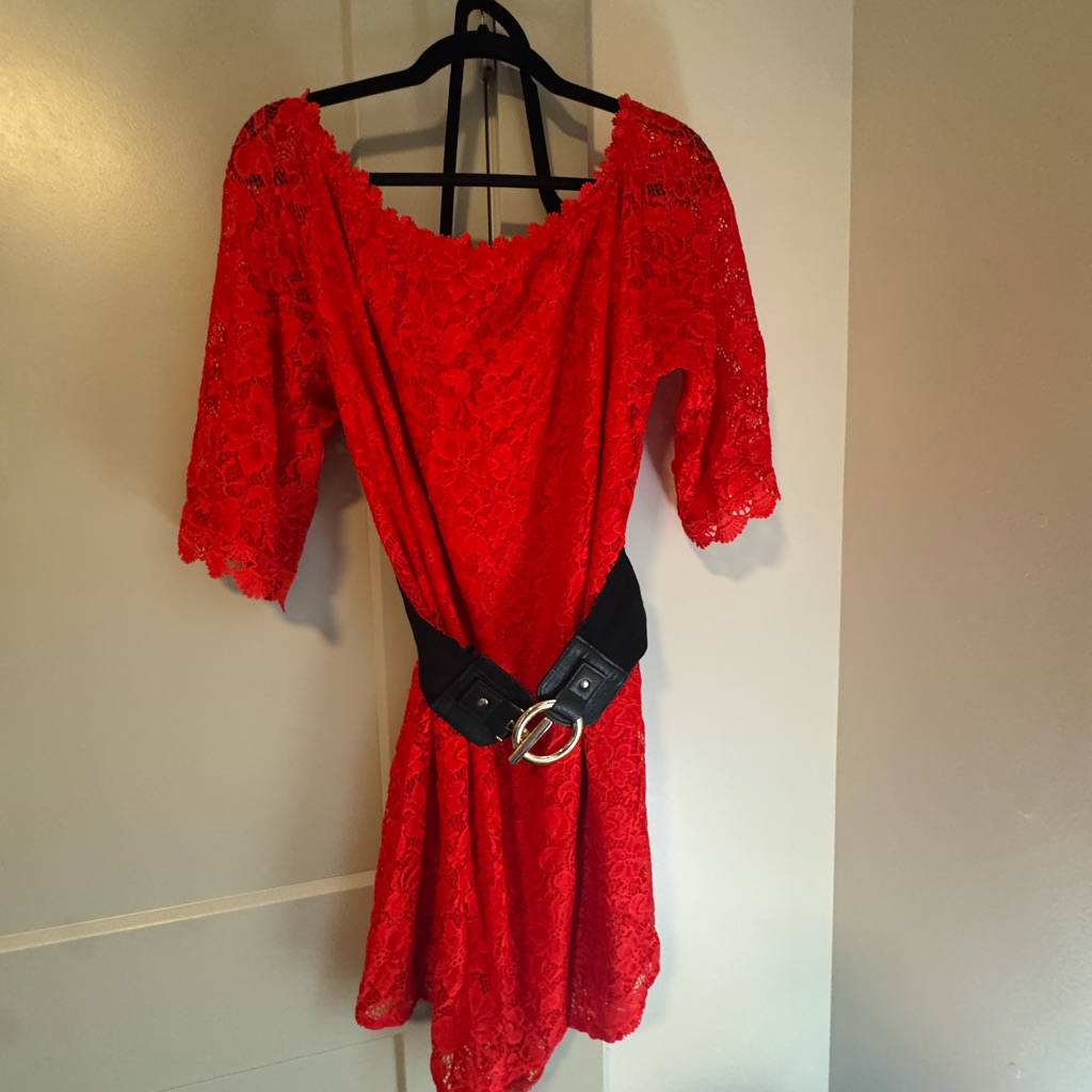 Elegant Red Lace Dress (Belt Not Included) Size Xl